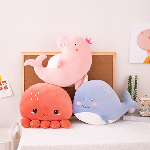 ins网红可爱卡通章鱼海豚鲸鱼抱枕毛绒玩具公仔沙发卧室玩偶娃娃