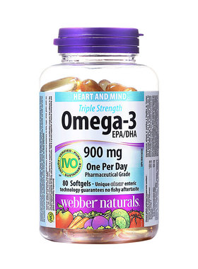 加拿大进口伟博Webber Naturals浓缩Omega-3深海鱼油1425mg*80粒