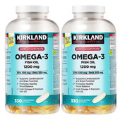 加拿大可兰Kirkland浓缩Omega 3深海鱼油软胶囊330粒X2瓶