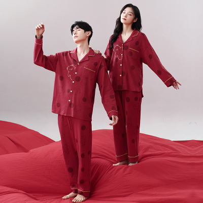 睡衣情侣秋冬纯棉长袖本命年红色结婚男女卡通套装2025新款家居服