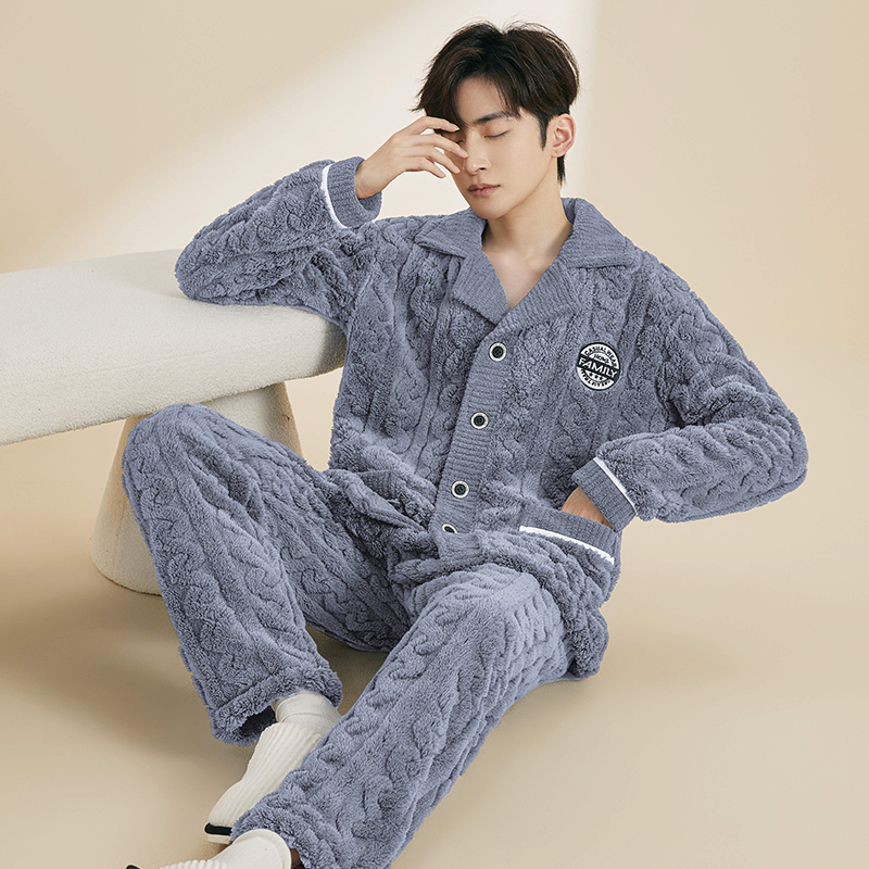 珊瑚绒加厚男士睡衣新款家居服
