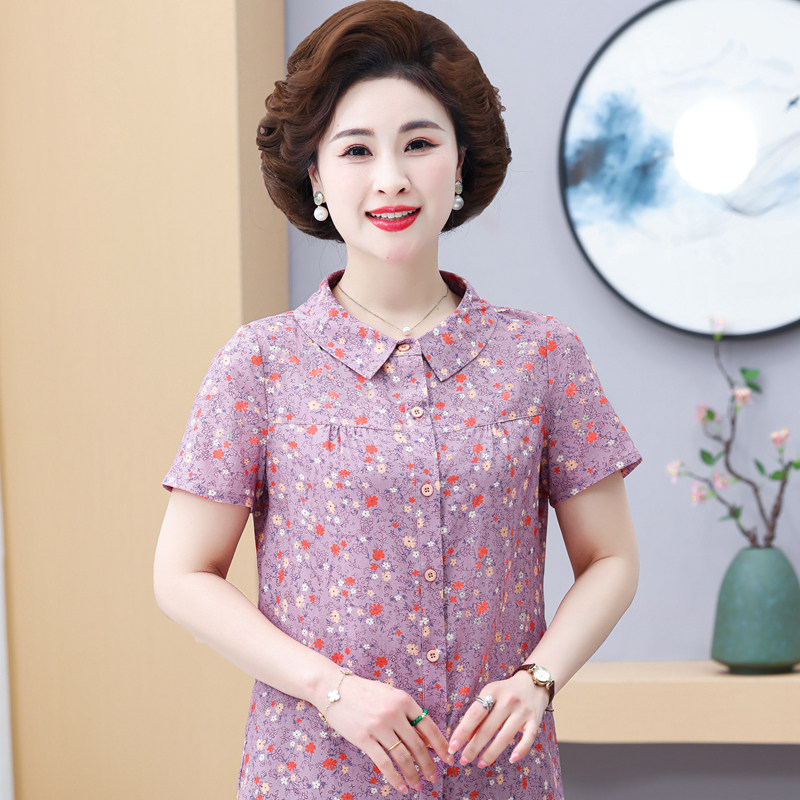 妈妈款短袖棉衬衫2026夏季新品中老年女装宽松大码花色上衣小开衫