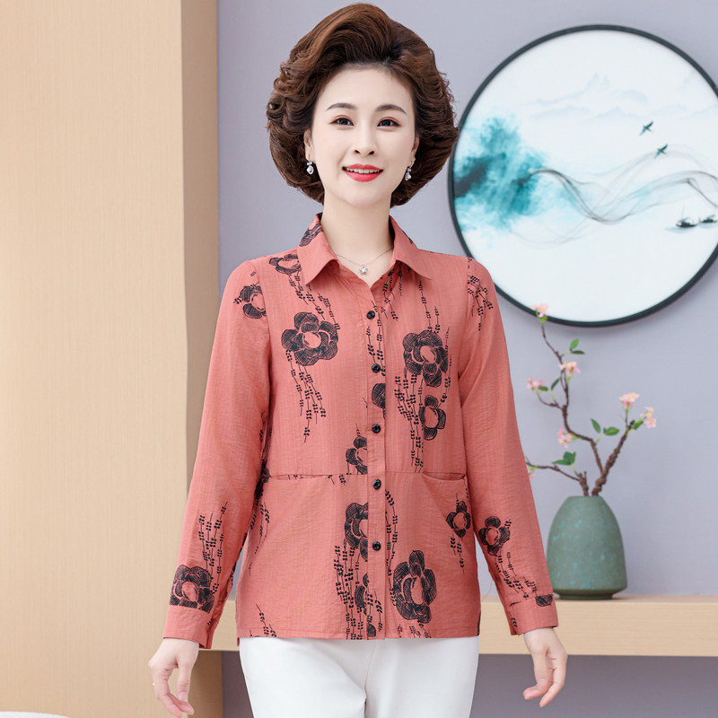 妈妈款棉麻衬衫2026春秋新品中老年女装宽松大码长袖上衣开衫口袋