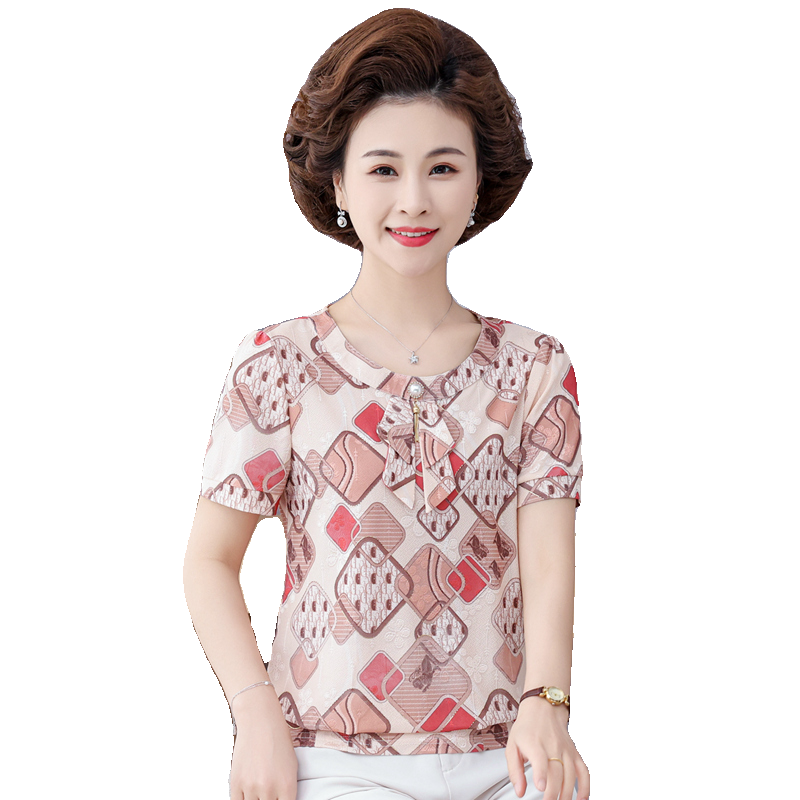 小个子妈妈装短袖冰丝T恤上衣