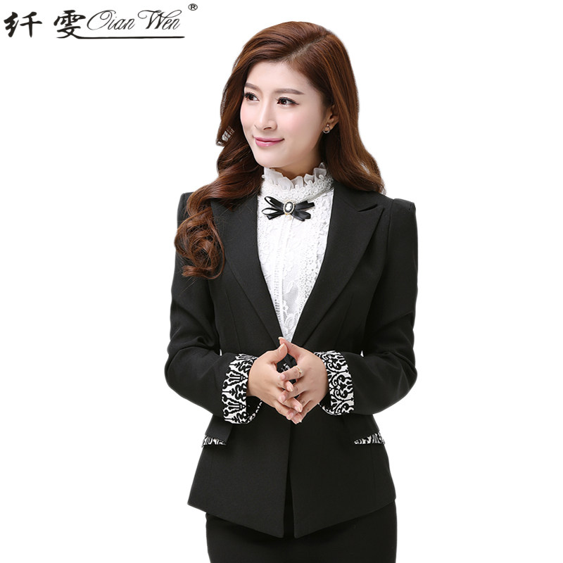纤雯春秋新品西装领短款外套女上衣修身职业女装制服ol通勤