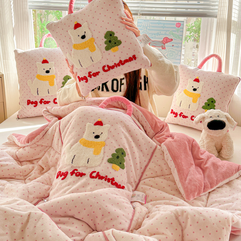 卡通牛奶绒加厚抱枕被两用折叠空调被办公室午睡毯子车载沙发靠枕