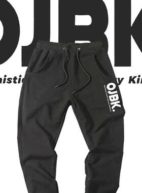 国潮OJBK搞笑文字行吧印花休闲长裤男女打工人宽松抽绳运动卫裤子