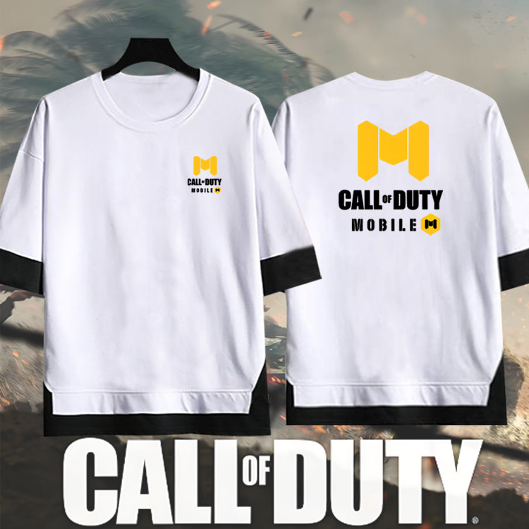 使命召唤CODM手游幽灵手机游戏周边印花假两件宽松纯棉五分袖上衣