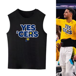 步行者2025季后赛哈里伯顿出场服印花背心男女篮球运动纯棉无袖T