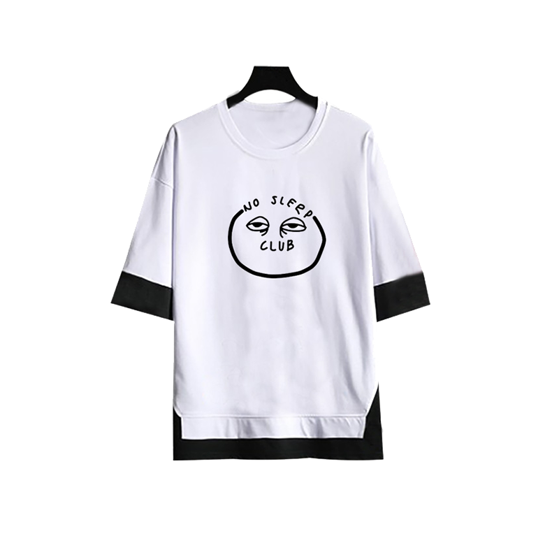 走走停停胡歌同款假两件No Sleep Club不睡觉俱乐部熬夜五分袖T