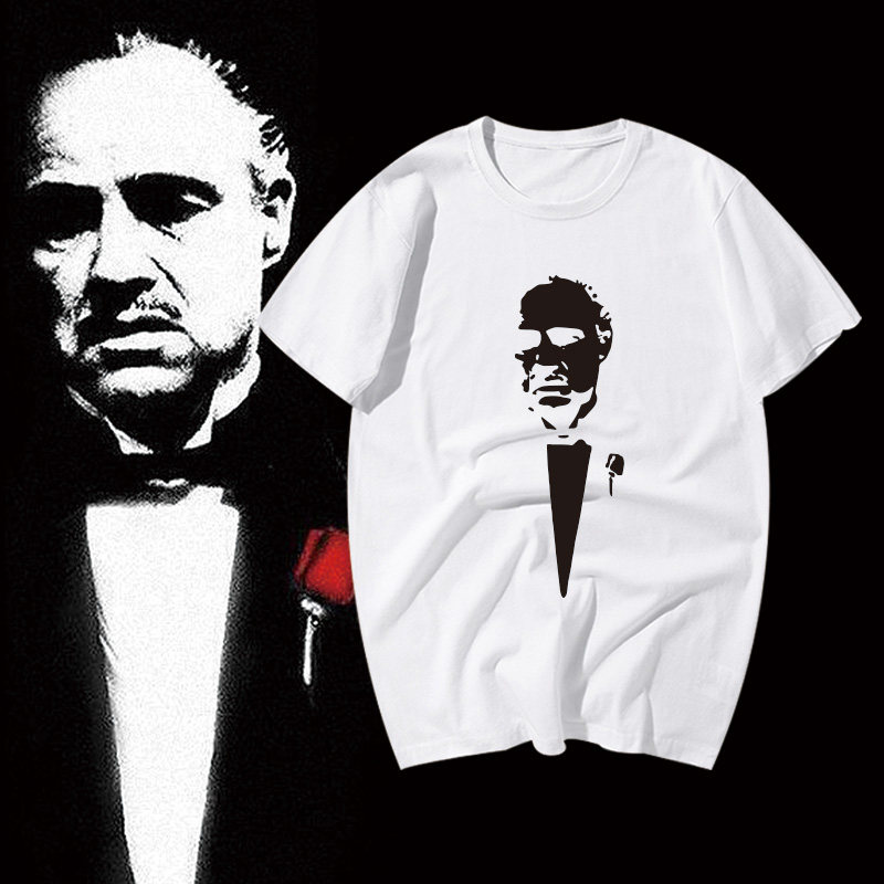 经典电影教父头像印花t恤男士夏季纯棉休闲圆领短袖衫影迷黑色潮