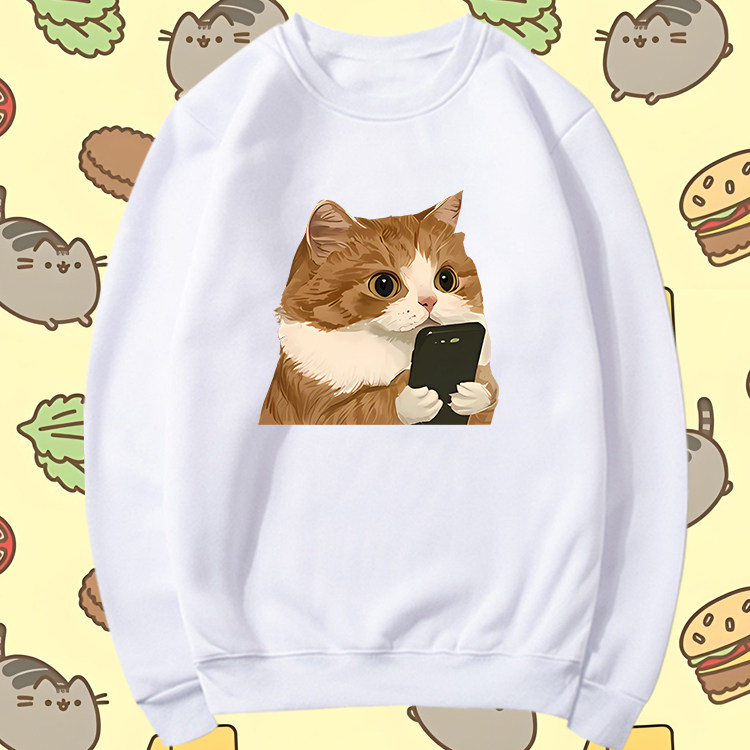 猫咪图案可爱猫猫创意简约卡通印花圆领卫衣男女秋冬保暖长袖上衣