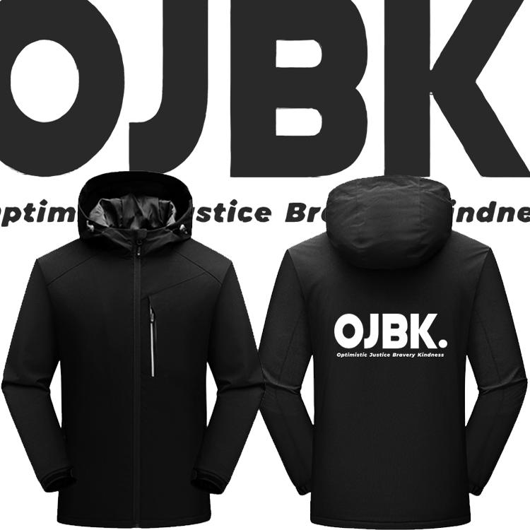 国潮OJBK搞笑文字行吧印花男女打工人秋冬保暖连帽冲锋衣夹克外套