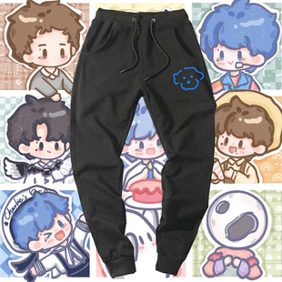 周深演唱会同款狗狗可爱卡通印花休闲长裤男女宽松束脚运动卫裤子