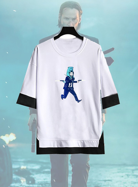 疾速追杀4John Wick基努急速特攻欧美电影印花假两件宽松五分袖夏