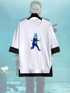 疾速追杀4John 夏 Wick基努急速特攻欧美电影印花假两件宽松五分袖