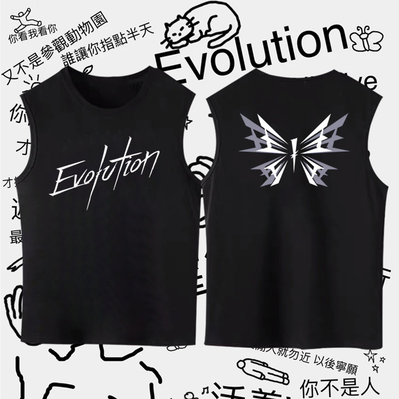谢霆锋Evolution进化演唱会摇滚蝴蝶深圳周边同款印花宽松背心潮
