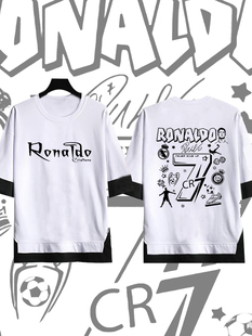 罗纳尔多C罗CR7涂鸦印花假两件宽松足球运动球星纪念款 上衣 五分袖