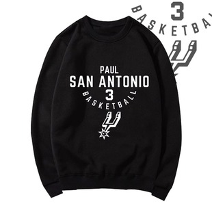 篮球马刺队保罗3号训练服运动休闲潮流印花圆领卫衣男女圆领长袖