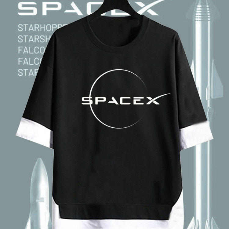 Spacex星舰发射马斯克猛禽发动机周边假两件T桖男纯棉宽松上衣服