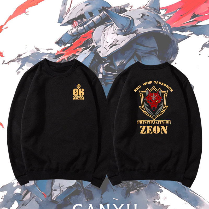 吉翁军MS扎古红狼小队Gundam机动战士高达印花圆领卫衣男女上衣服