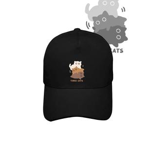 国潮猫猫叠叠乐搞笑印花棒球帽复古男女同款纯棉百搭运动鸭舌帽子