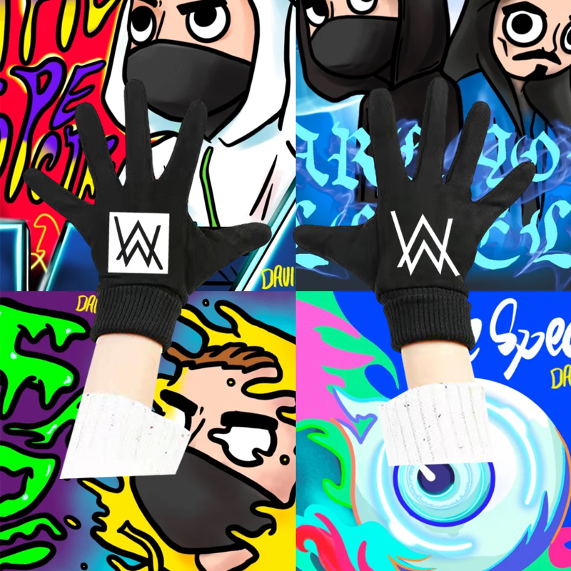 艾伦沃克alanwalker同款男女秋冬骑行保暖麂皮绒分指印花手套定制