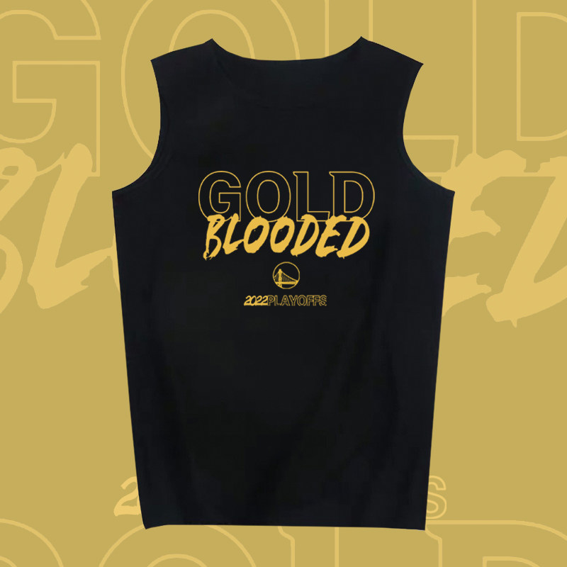 金州勇士季后赛主场金色血液无袖t恤库里汤普森篮球运动训练背心