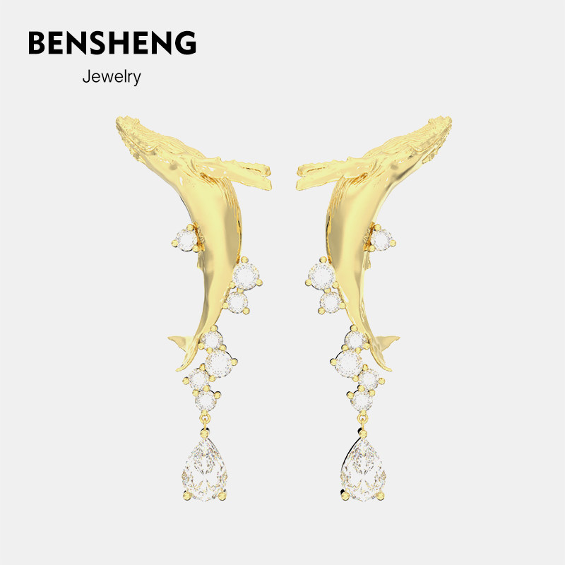 BENSHENG小鲸鱼耳钉法式小众