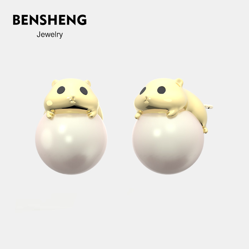 BENEHENG本笙趣味小仓鼠耳钉施家珍珠女可爱小众设计ins耳饰品,饰品/流行首饰/时尚饰品新,耳钉,淘宝优惠券,粉丝福利购,淘宝优惠卷