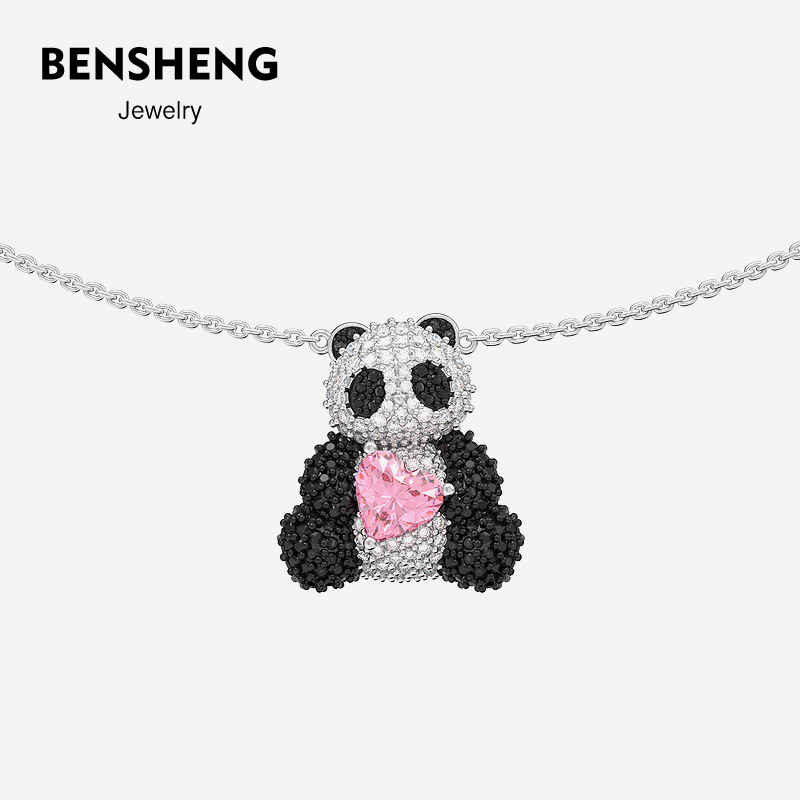 BENSHENG熊猫与爱心项链女小众