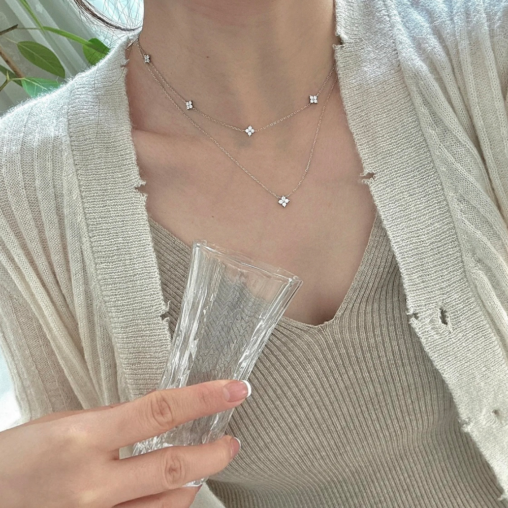 BENSHENG四叶草925银锆石项链女