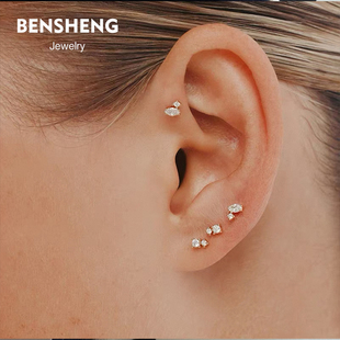 BENSHENG迷你锆石925纯银耳钉女shining简约法式小众耳饰养耳洞