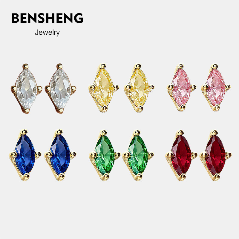 培育鸽血红红宝石皇家蓝蓝宝石沙弗莱莫桑钻925纯银耳钉女耳饰