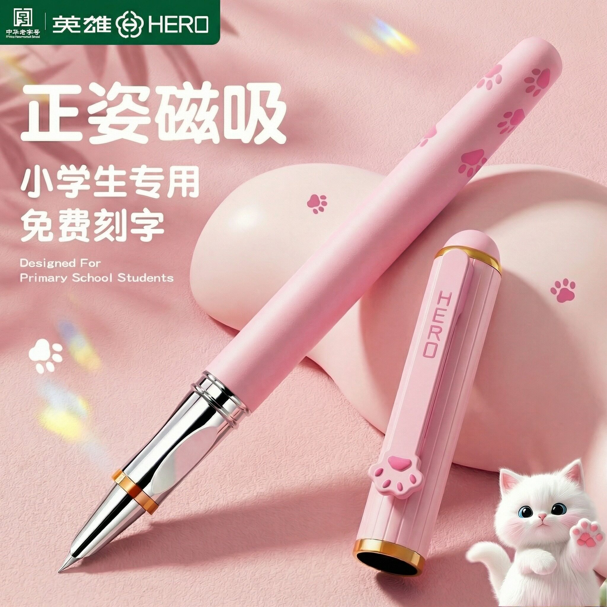 【免费刻字】英雄牌钢笔小学生三年级专用练字可替换墨囊高颜值男女生四五六年级儿童不可擦磁吸速干官方正品