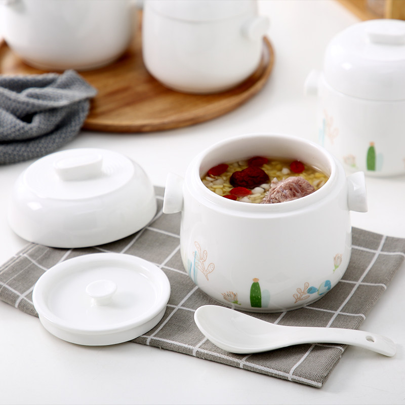 日式燕窝甜品小炖盅1人用陶瓷带盖煲汤盅双耳炖盅碗隔水炖家用