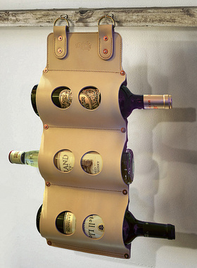 美式复古vintage露营风格植鞣牛皮红酒收纳装饰挂架长度可定制