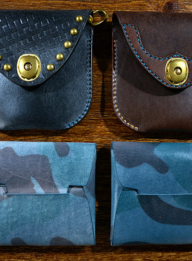 低价美式复古阿美咔叽vintage手工意大利植鞣牛皮样品钱卡包包邮