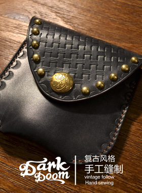 复古新品阿美咔叽美式RRL风格手工植鞣牛皮简约便携零钱包卡包