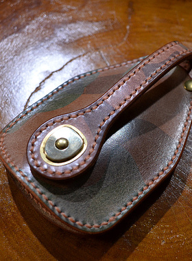 新品阿美咔叽vintage美式复古手工迷彩植鞣皮雅痞汽车遥控钥匙包