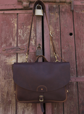 清仓vintage美式复古RRL风格全手缝荔枝纹油蜡皮邮差包（无背带）