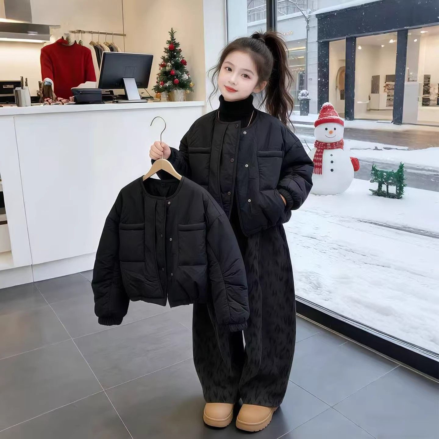 女童冬装韩系加厚棉衣外套2026新春新款儿童毛巾布豹纹休闲裤套装,童装/婴儿装/亲子装,套装,淘宝优惠券,粉丝福利购,淘宝优惠卷