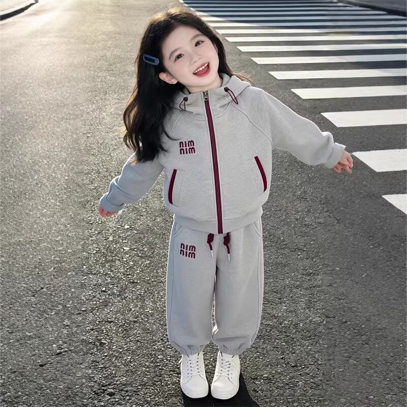 女童运动套装春秋款2026新款儿童韩版字母刺绣束脚卫裤两件套洋气