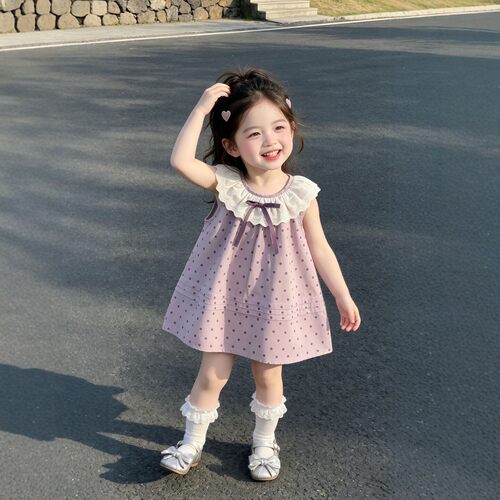 女童好看连衣裙2026夏季新款儿童蝴蝶结背心裙女宝宝可爱波点裙