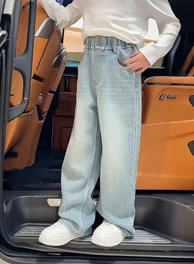 女童春装高品质烫钻牛仔裤2026春季新款儿童时髦软牛仔流星阔腿裤