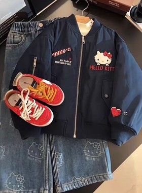 女童秋冬卡通凯蒂猫棒球服外套2025秋冬季新款儿童夹棉加厚上衣潮