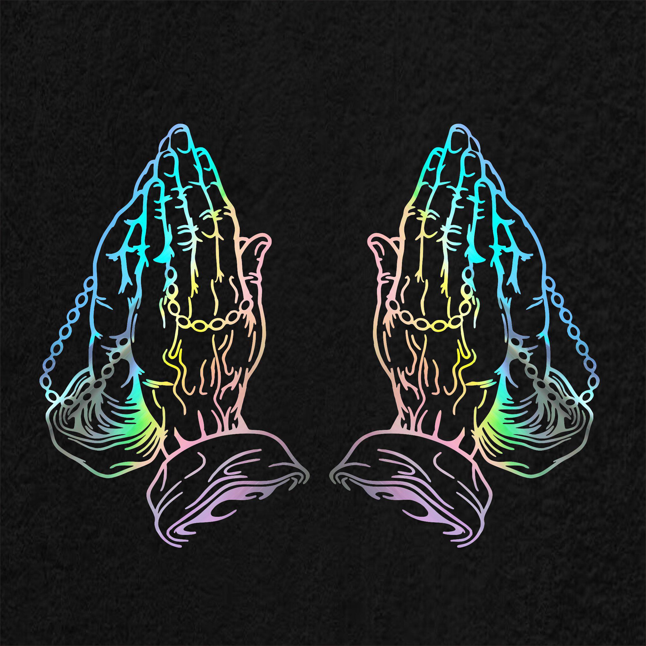 祈祷之手一路平安川藏线七彩镭射反光车贴汽车车身后窗贴玻璃贴