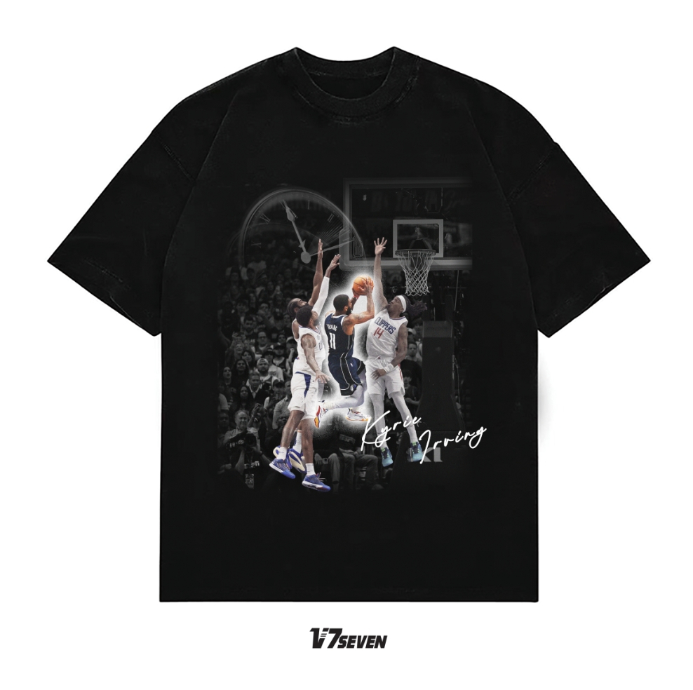 V7SEVEN欧文上篮名场面重磅流行印花宽松休闲美式潮流夏季纯棉T恤