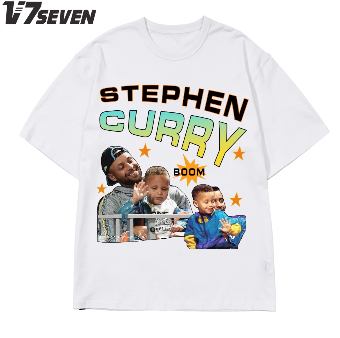 v7seven库里肉侬4岁生日同框合照260g重磅纯棉t恤短袖