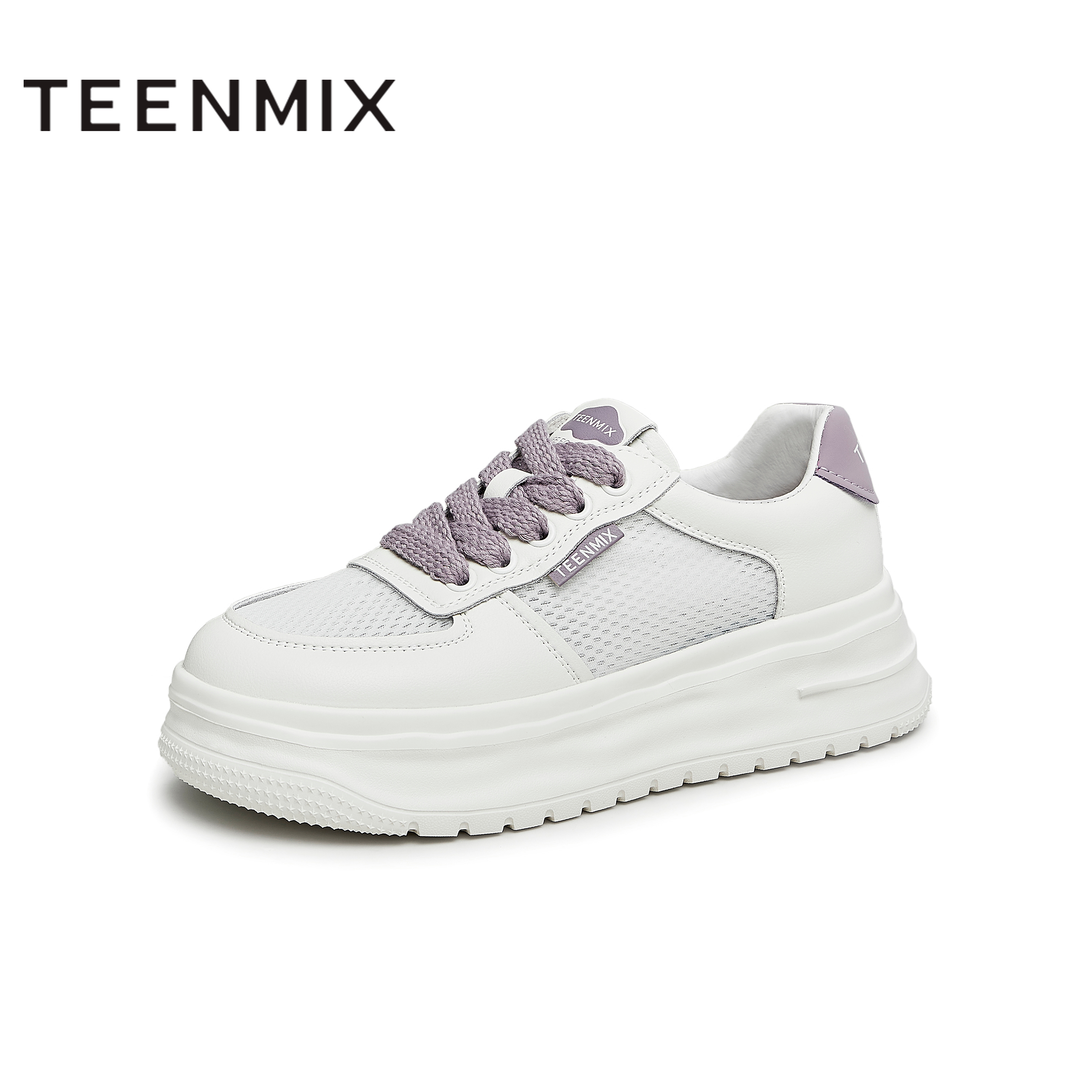 天美意2023夏新款小白鞋网格厚底系带运动舒适女休闲鞋AB053BM3